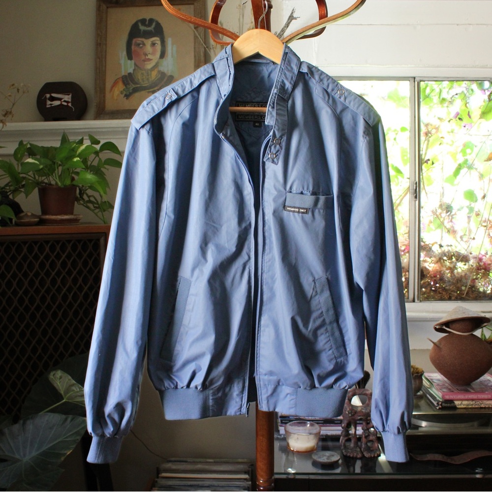 Blue Members Only Jacket with Racer Tag, 80s Vintage, Size S